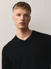 Black V-Neck Regular Fit Cotton Rich Jumpers 2 Pack - Image 5 of 8