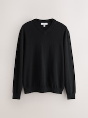 Black V-Neck Regular Fit Cotton Rich Jumpers 2 Pack - Image 6 of 8