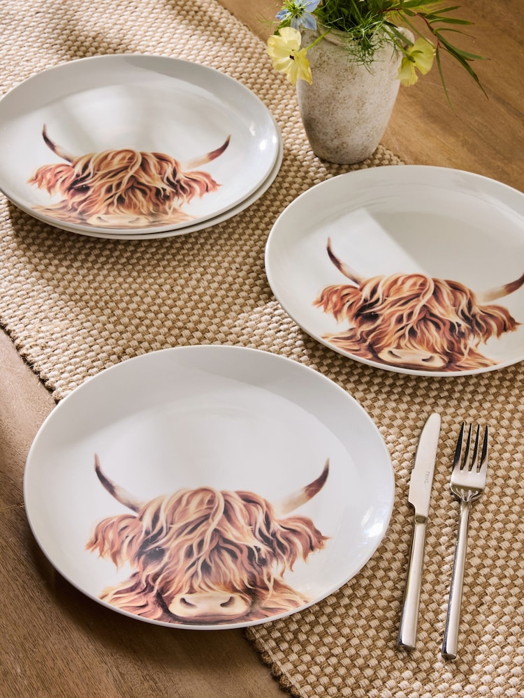 Set of 4 Hamish The Highland Cow Dinner Plates - 圖片 1/3