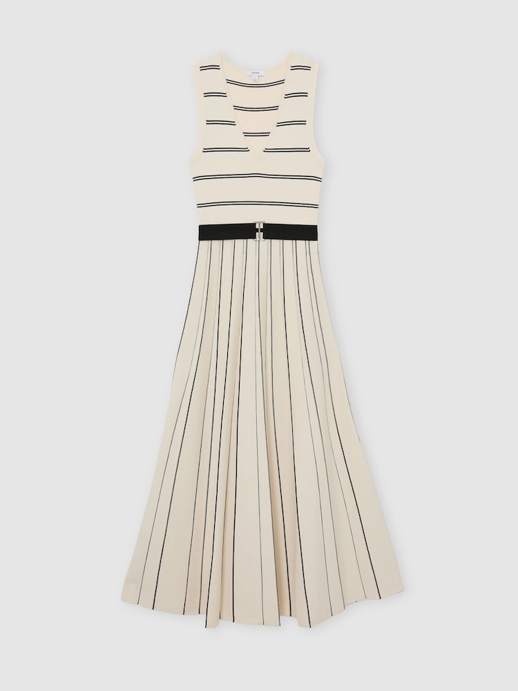 Reiss Ivory/Black Mallory Sleeveless Stripe Knitted Midi Dress - Image 2 of 6