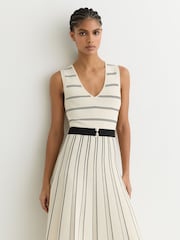 Reiss Ivory/Black Mallory Sleeveless Stripe Knitted Midi Dress - Image 3 of 6