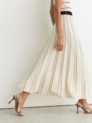 Reiss Ivory/Black Mallory Sleeveless Stripe Knitted Midi Dress - Image 4 of 6