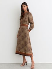 Reiss Neutral Leia Animal-Print Midi Shirt Dress - Image 1 of 6
