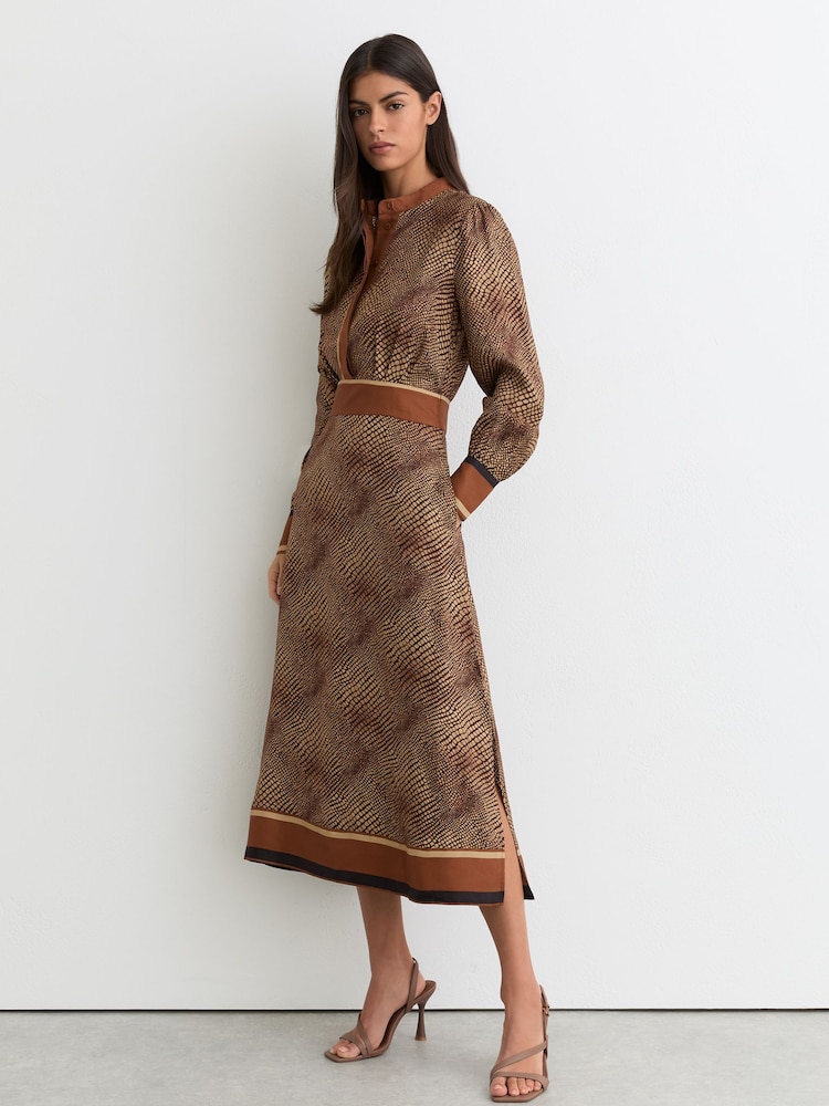 Reiss Neutral Leia Animal-Print Midi Shirt Dress - Image 1 of 6