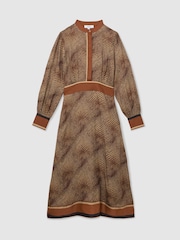 Reiss Neutral Leia Animal-Print Midi Shirt Dress - Image 2 of 6