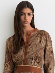 Reiss Neutral Leia Animal-Print Midi Shirt Dress - Image 3 of 6