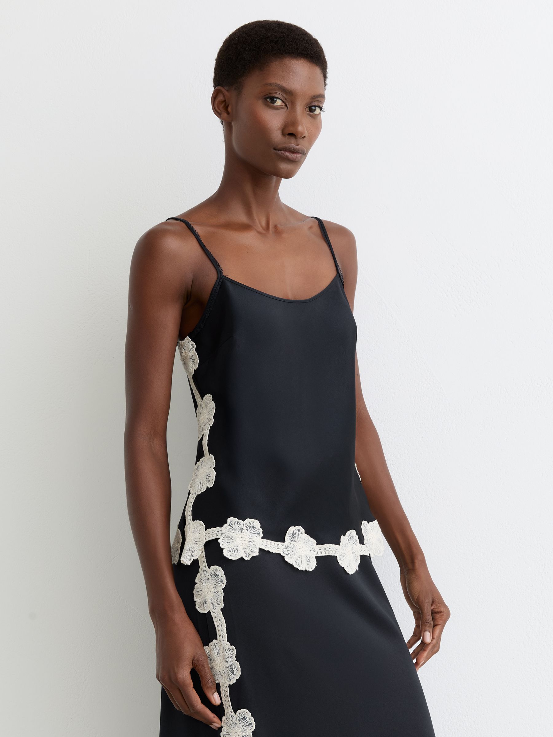 Buy Reiss Navy Doa Satin Floral-Lace Trim Cami Top from Next USA