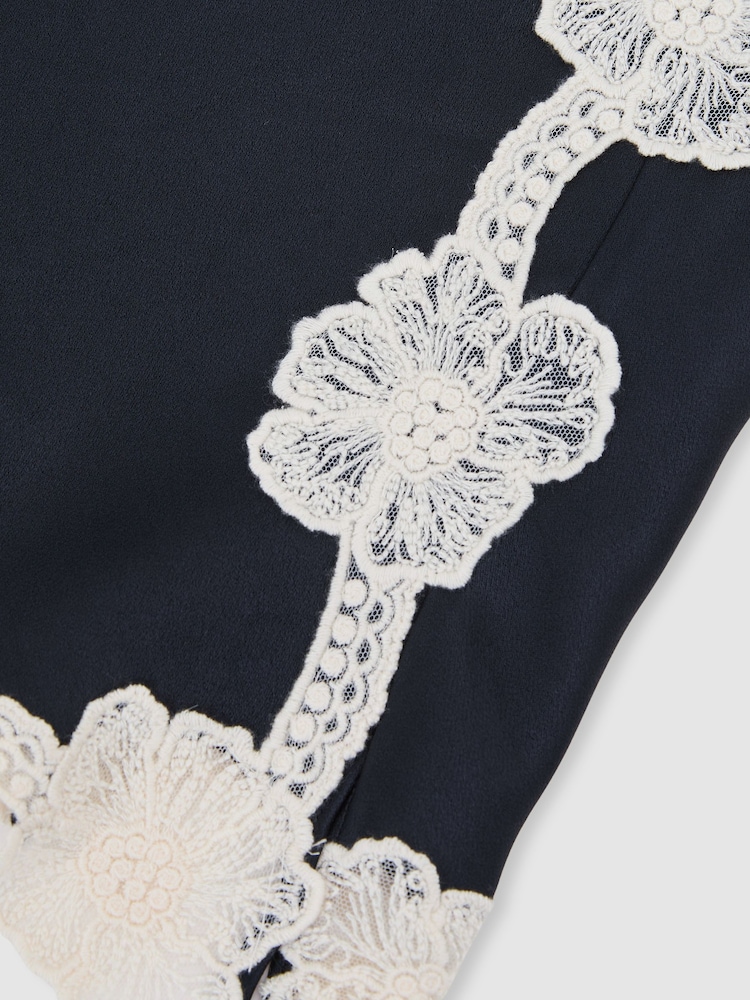 Reiss Navy Doa Satin Floral-Lace Trim Cami Top - Image 9 of 9 Reiss Navy Doa Satin Floral-Lace Trim Cami Top - Image 9 of 9