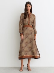 Reiss Neutral Leia Petite Animal-Print Midi Shirt Dress - Image 1 of 7