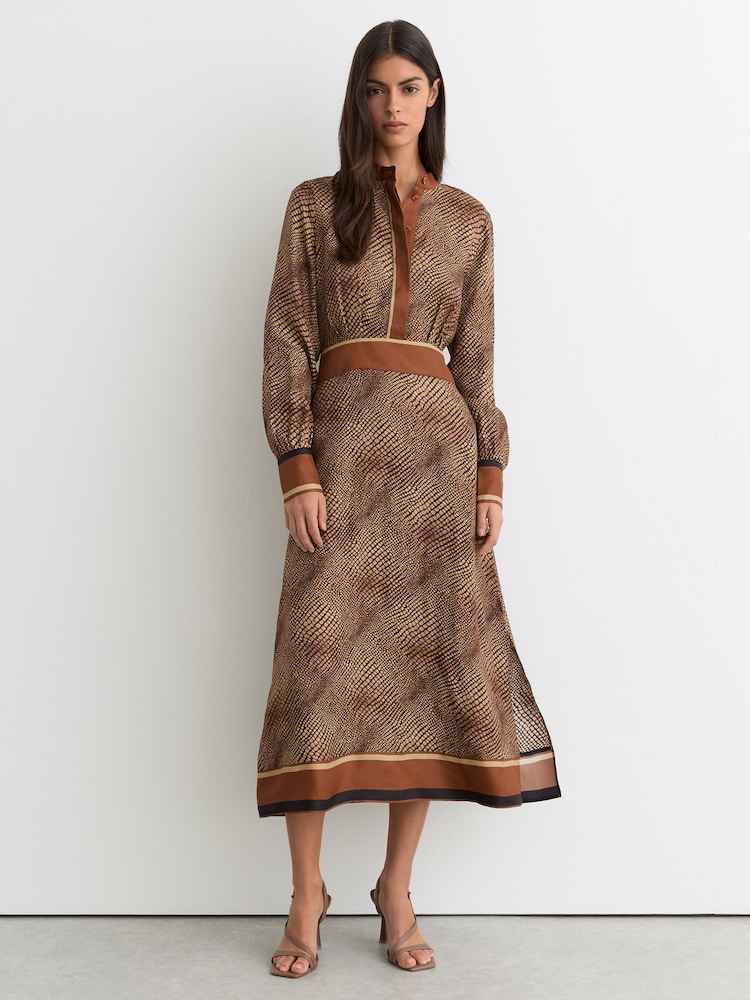 Reiss Neutral Leia Petite Animal-Print Midi Shirt Dress - Image 1 of 7 Reiss Neutral Leia Petite Animal-Print Midi Shirt Dress - Image 1 of 7
