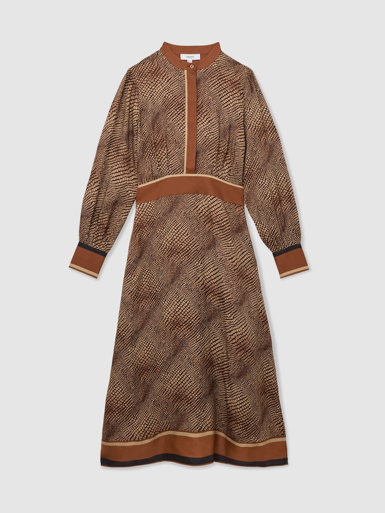 Reiss Neutral Leia Petite Animal-Print Midi Shirt Dress - Image 2 of 7 Reiss Neutral Leia Petite Animal-Print Midi Shirt Dress - Image 2 of 7