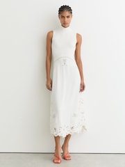 Reiss Ivory Phoenix Knit Woven Midi Dress - Image 1 of 6