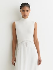 Reiss Ivory Phoenix Knit Woven Midi Dress - Image 3 of 6
