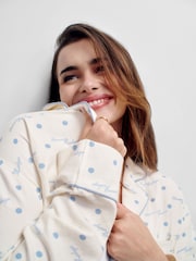 Gap X Summer Fridays White/Blue Relaxed Flannel Dotted Pyjama Shirt - Image 2 of 11