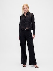 Gap Sheer Straight-Hem Crop Shirt - Imaginea 1 din 1