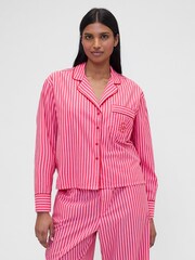 Gap X Summer Fridays Bright Pink/Red Relaxed Poplin Stripe Pyjama Shirt - Image 1 of 7