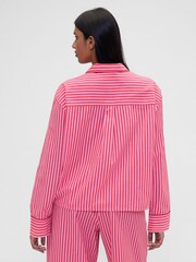 Gap X Summer Fridays Bright Pink/Red Relaxed Poplin Stripe Pyjama Shirt - Image 2 of 7