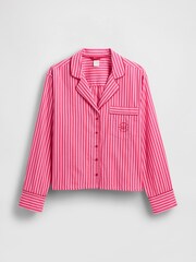Gap X Summer Fridays Bright Pink/Red Relaxed Poplin Stripe Pyjama Shirt - Image 5 of 7
