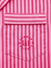 Gap X Summer Fridays Bright Pink/Red Relaxed Poplin Stripe Pyjama Shirt - Image 6 of 7