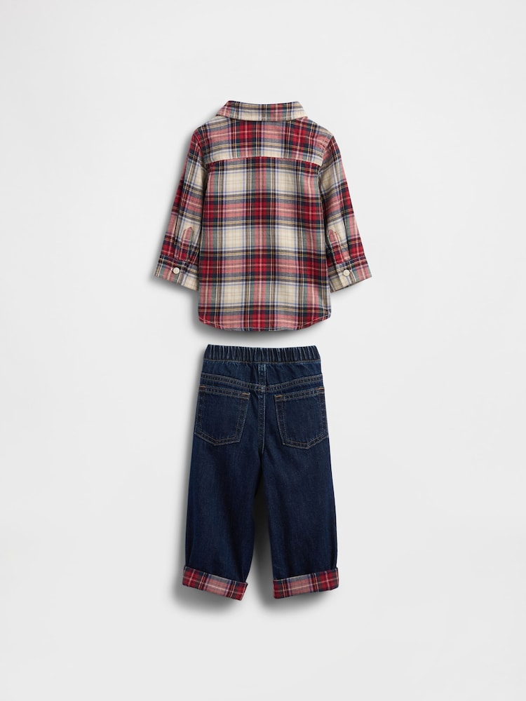Gap Red Check Flannel and Denim Outfit Top & Shorts Set (0-24mths) - Image 2 of 3 Gap Red Check Flannel and Denim Outfit Top & Shorts Set (0-24mths) - Image 2 of 3