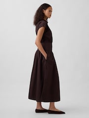 Gap Brown Poplin Cinched Midi Shirtdress - Image 3 of 4