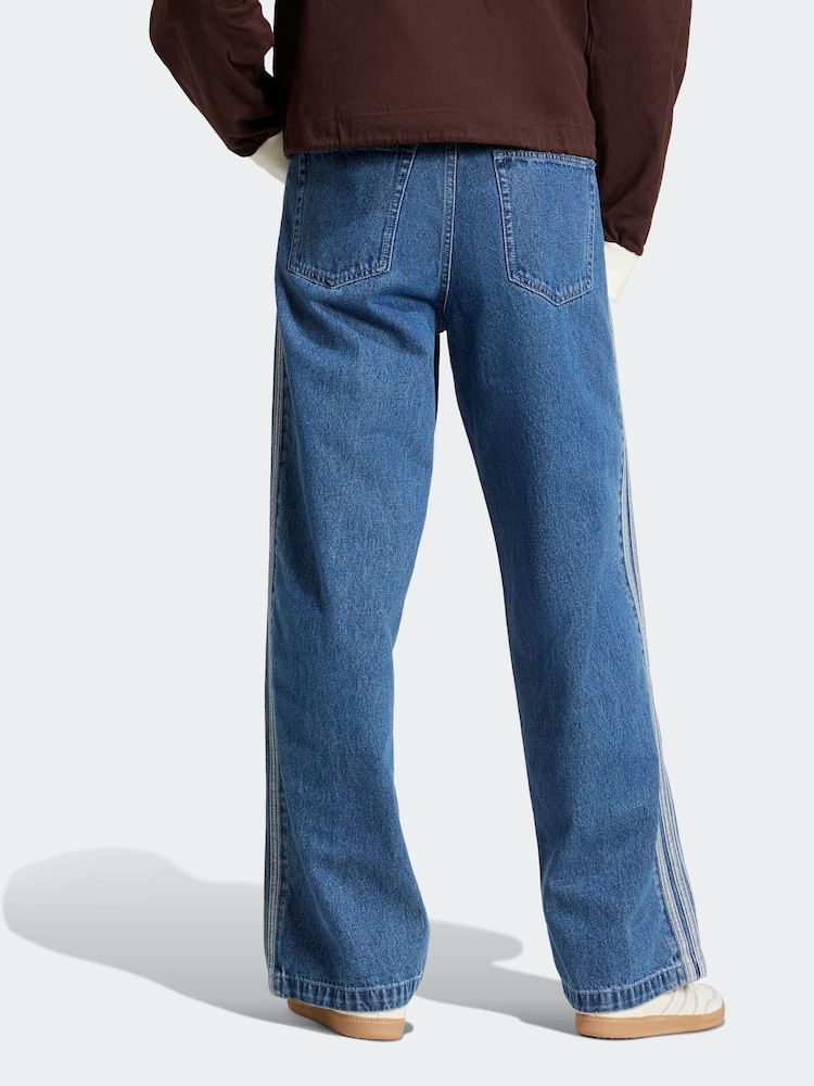 adidas Originals Denim Dark Blue Firebird 3-Stripe Jeans - Image 2 of 6
