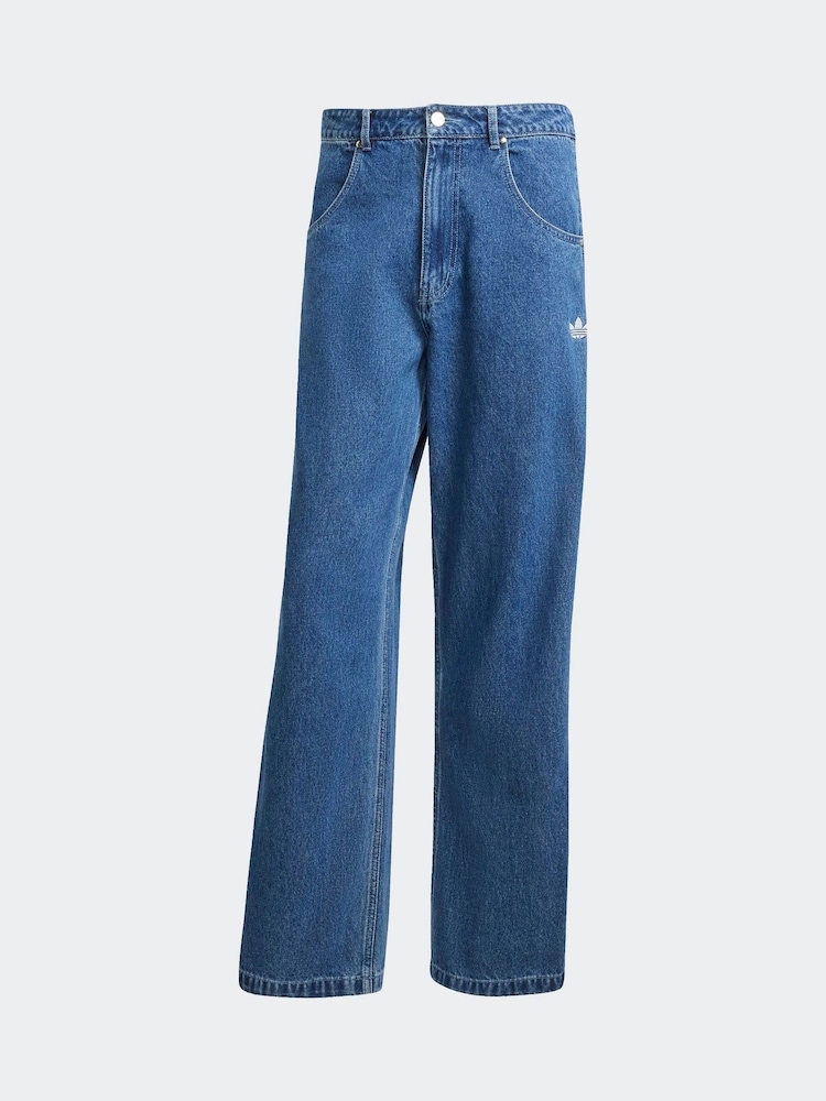 adidas Originals Denim Dark Blue Firebird 3-Stripe Jeans - Image 6 of 6