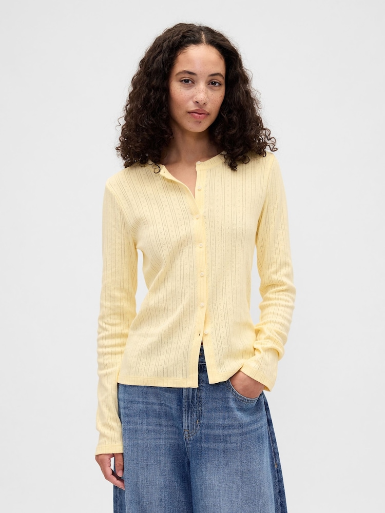 Gap Yellow Pointelle Button-Up Top - Image 1 of 5