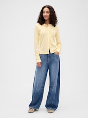 Gap Yellow Pointelle Button-Up Top - Image 3 of 5