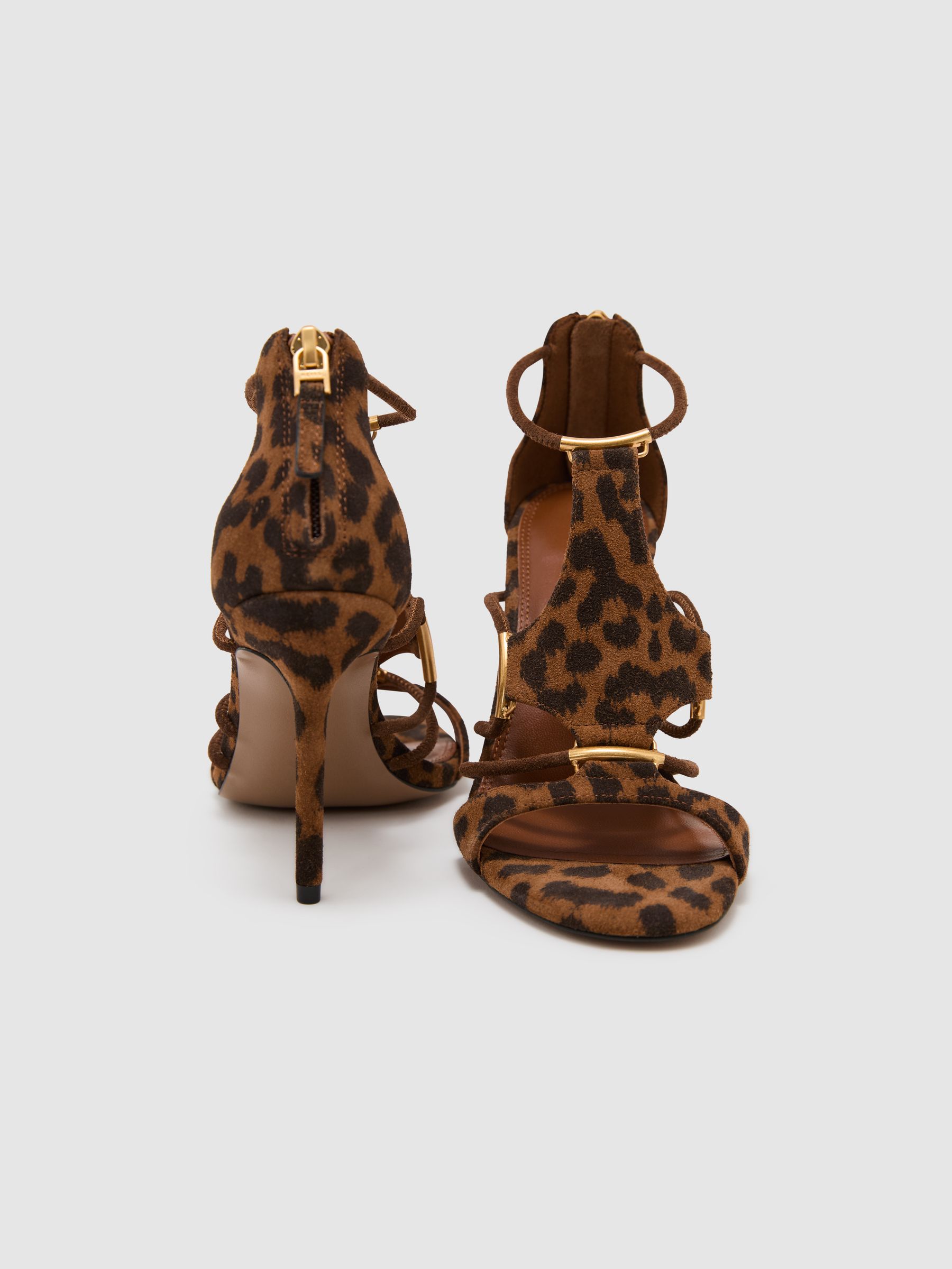 Buy Reiss Animal Roxanne Suede Leopard-Print Strappy Sandals from