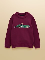 Joules Boys' Intarsia Purple Knit Jumper - Image 1 of 4