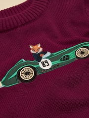 Joules Boys' Intarsia Purple Knit Jumper - Image 3 of 4