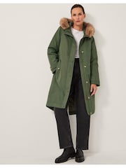 Monsoon Green Paula Faux Fur Parka Coat - Image 1 of 5