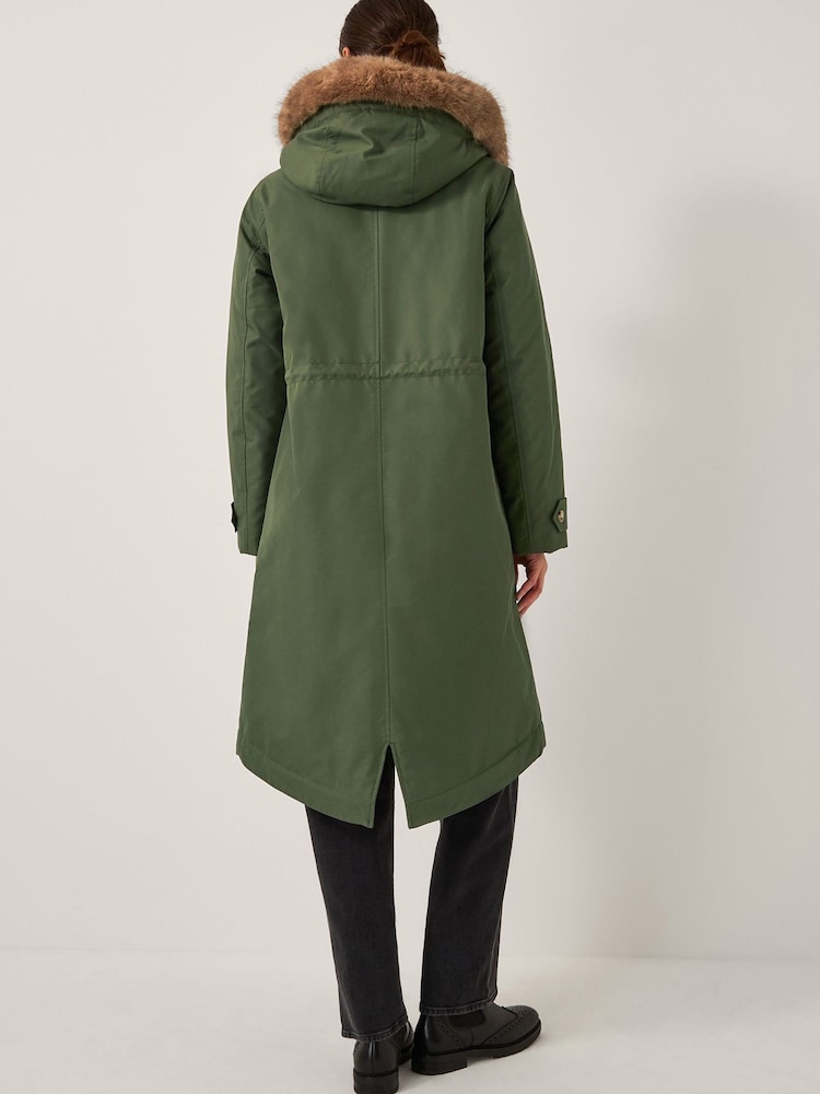 Monsoon Green Paula Faux Fur Parka Coat - Image 2 of 5