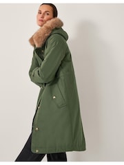 Monsoon Green Paula Faux Fur Parka Coat - Image 3 of 5