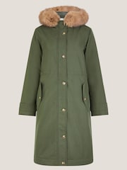 Monsoon Green Paula Faux Fur Parka Coat - Image 5 of 5