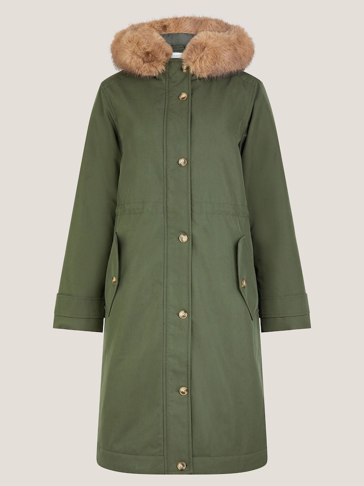 Monsoon Green Paula Faux Fur Parka Coat - Image 5 of 5