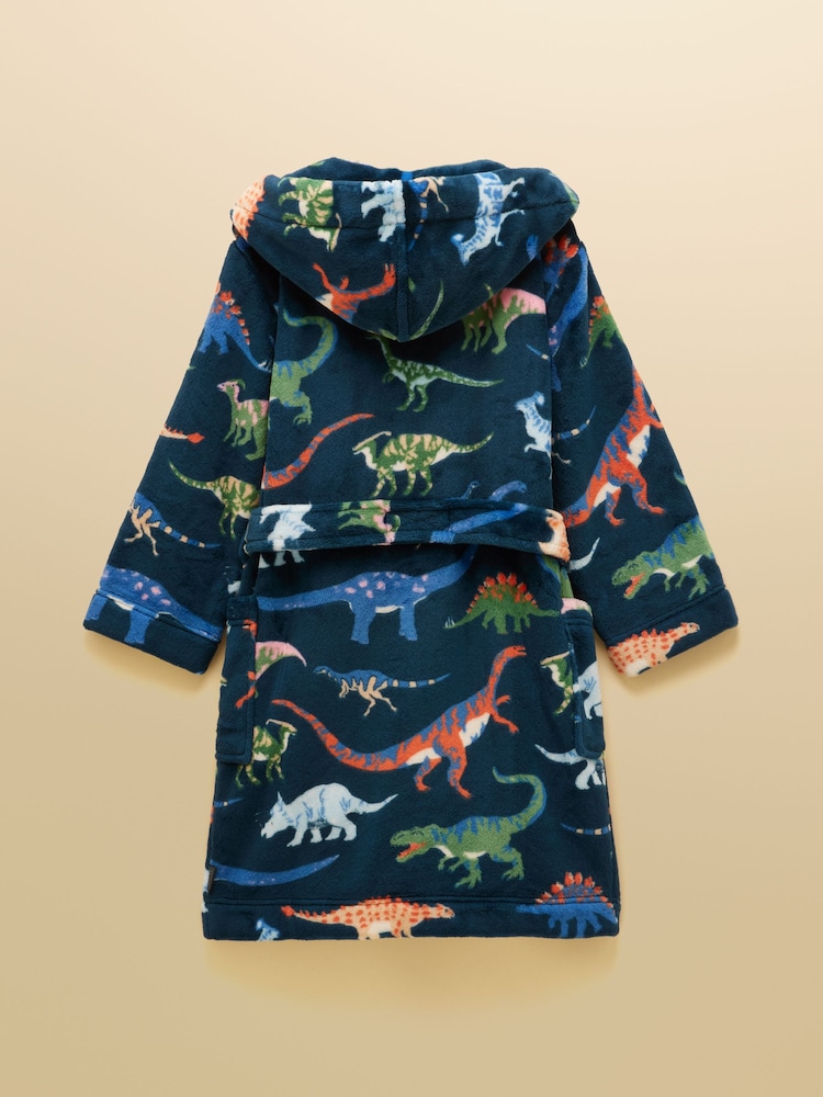 Joules Boys' Snug Navy Dino Dressing Gown - Image 2 of 5 Joules Boys' Snug Navy Dino Dressing Gown - Image 2 of 5