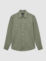 Reiss Sage Green Mcrae Twin-Pocket Overshirt with Stretch - Image 2 of 6