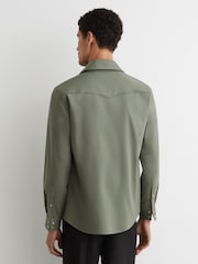 Reiss Sage Green Mcrae Twin-Pocket Overshirt with Stretch - Image 5 of 6