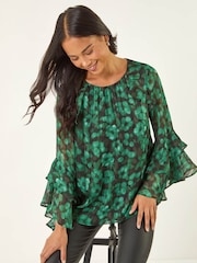 Roman Black Petite Spot Frill Sleeve Blouse - Image 1 of 5