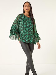 Roman Black Petite Spot Frill Sleeve Blouse - Image 2 of 5