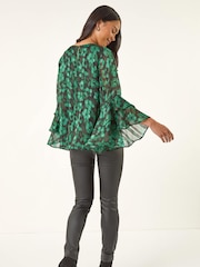 Roman Black Petite Spot Frill Sleeve Blouse - Image 3 of 5