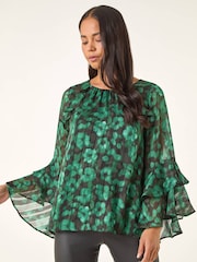 Roman Black Petite Spot Frill Sleeve Blouse - Image 4 of 5
