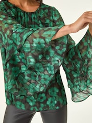 Roman Black Petite Spot Frill Sleeve Blouse - Image 5 of 5