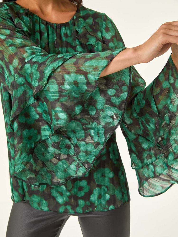 Roman Black Petite Spot Frill Sleeve Blouse - Image 5 of 5 Roman Black Petite Spot Frill Sleeve Blouse - Image 5 of 5