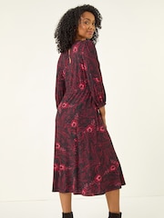 Roman Red Petite Abstract Print Midi Stretch Dress - Image 3 of 5