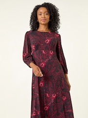 Roman Red Petite Abstract Print Midi Stretch Dress - Image 4 of 5