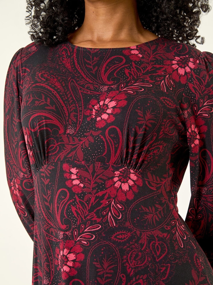 Roman Red Petite Abstract Print Midi Stretch Dress - Image 5 of 5 Roman Red Petite Abstract Print Midi Stretch Dress - Image 5 of 5