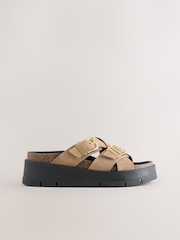 Beige Double Buckle Platform Sandals - Image 6 of 8
